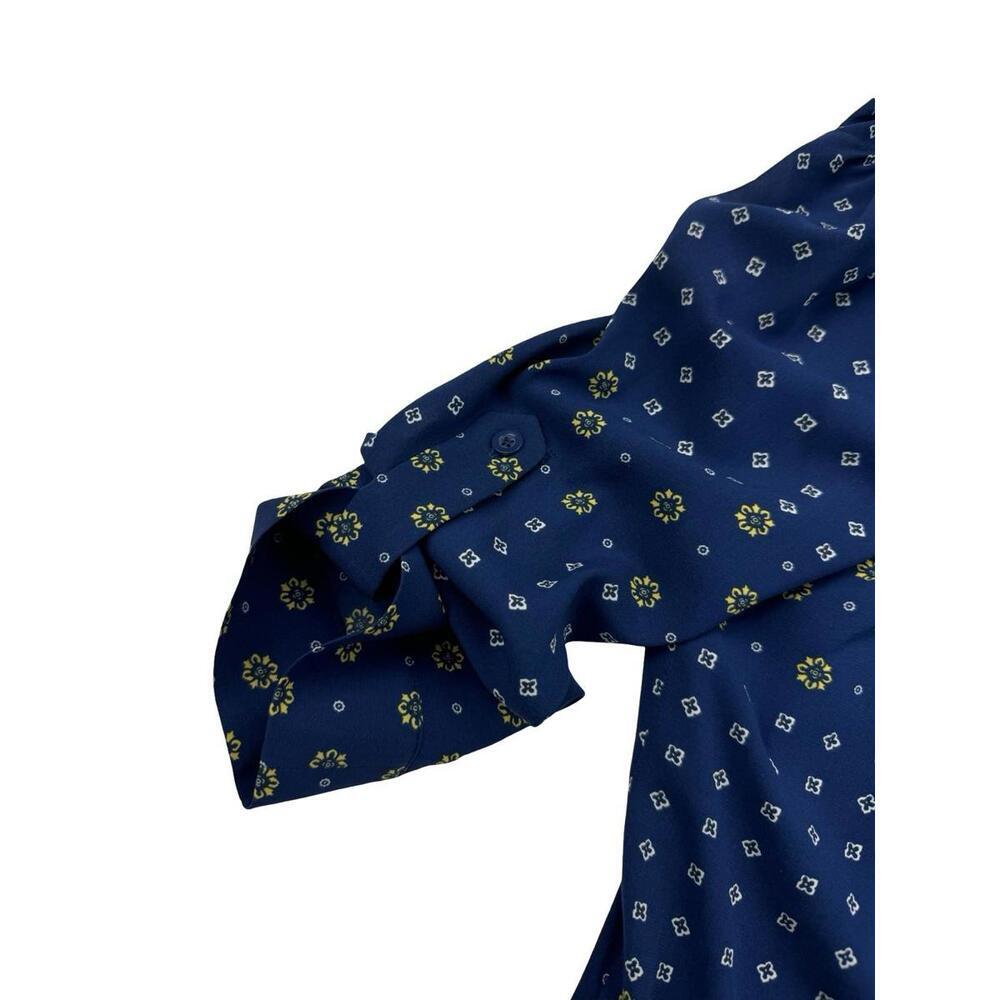 Alice + Olivia Floral Print Bow Silk Blouse Dark Blue Size XS - Picture 3 of 5